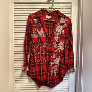 Johnny Was Plaid Floral Shirt